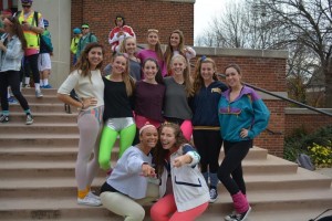 A group of senior girls show their spirit by representing the ’80’s for decade’s day during Blair Week. Photographer: Nicole Blekhter ’15