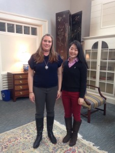 Yvonne Zhou '15 poses with Kristina Pentek '00, a lawyer, who returned to Peddie to speak at a Senior lunch. Photographer: Emma Rowen