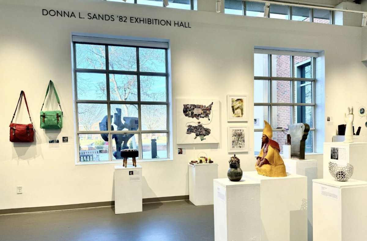 Artworks from the Peddie Employee Art Exhibit are displayed in the Donna L. Sands ʼ82 Exhibition Hall.
