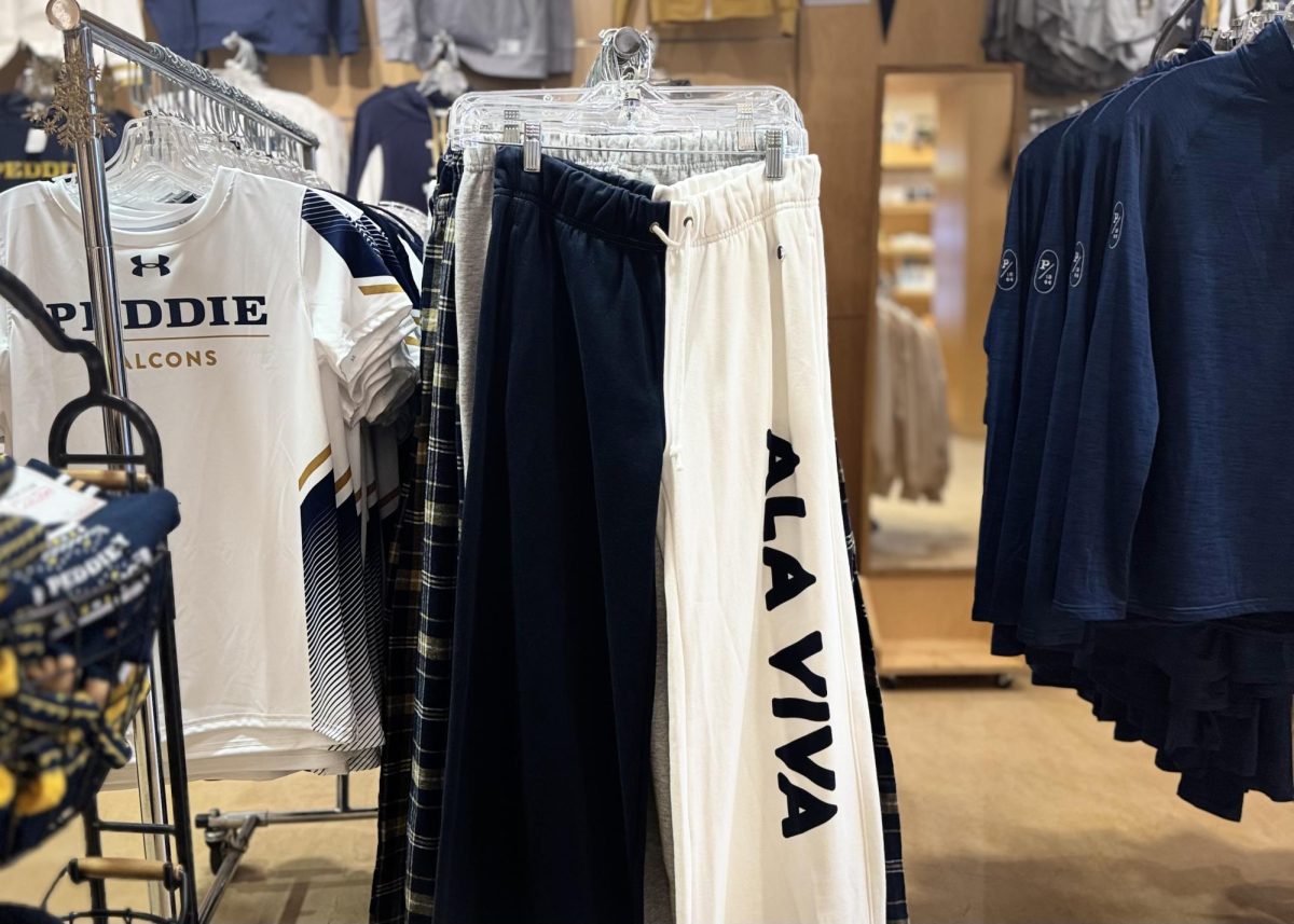 Peddie-branded sweatpants are available for sale in the school store, located in the Finn M. W. Caspersen Campus Center.