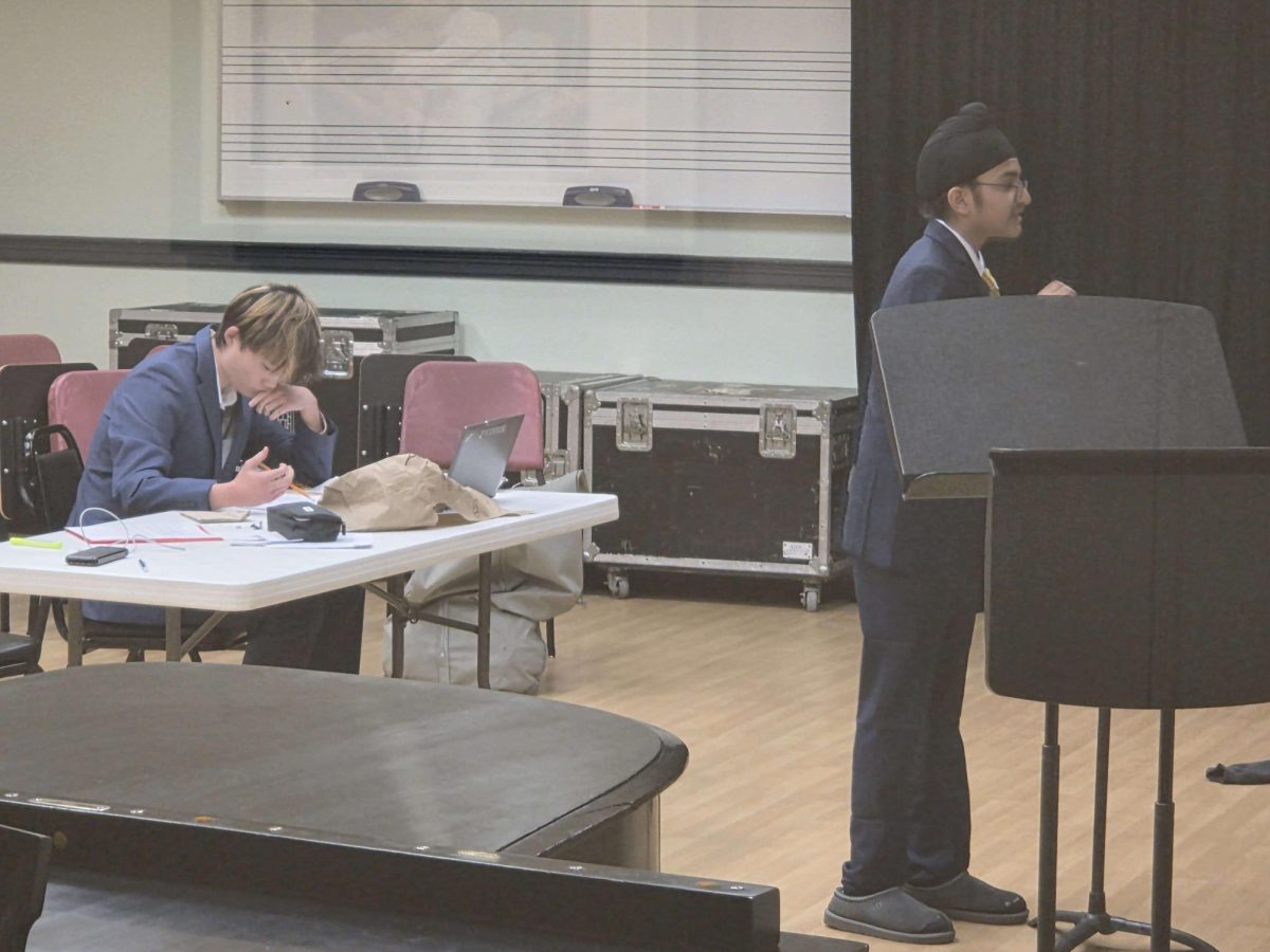 Debate team members Michael Tung ’28, left, and Arsh Dandona ’29, right, during the February tournament, held from Feb. 20-22.
